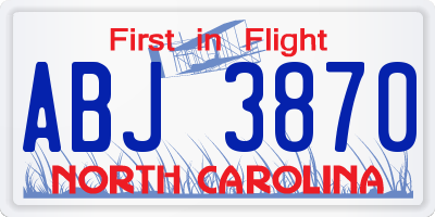 NC license plate ABJ3870