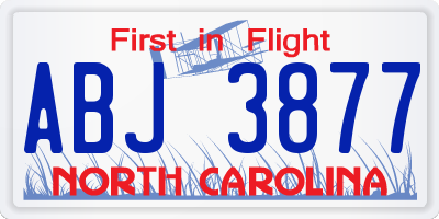 NC license plate ABJ3877