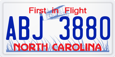NC license plate ABJ3880