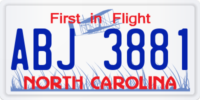 NC license plate ABJ3881