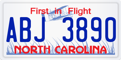 NC license plate ABJ3890