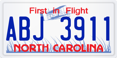 NC license plate ABJ3911