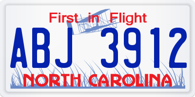 NC license plate ABJ3912