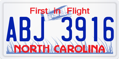 NC license plate ABJ3916