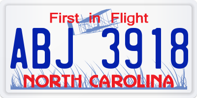 NC license plate ABJ3918
