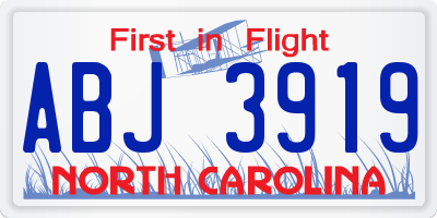 NC license plate ABJ3919