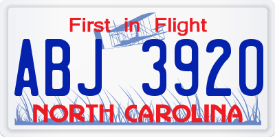 NC license plate ABJ3920