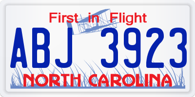 NC license plate ABJ3923