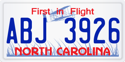 NC license plate ABJ3926
