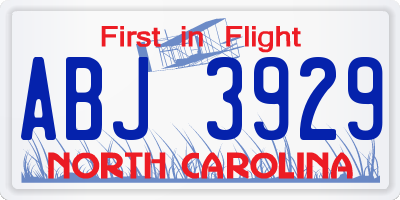 NC license plate ABJ3929