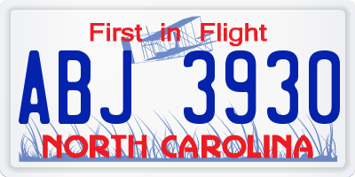 NC license plate ABJ3930