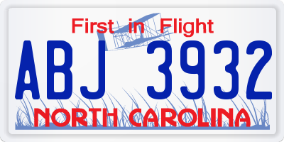 NC license plate ABJ3932