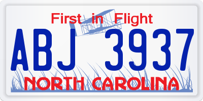 NC license plate ABJ3937