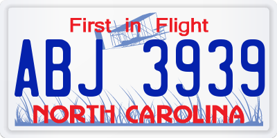 NC license plate ABJ3939