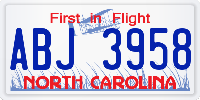 NC license plate ABJ3958