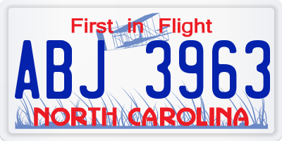 NC license plate ABJ3963