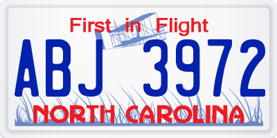 NC license plate ABJ3972