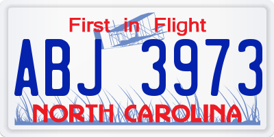 NC license plate ABJ3973