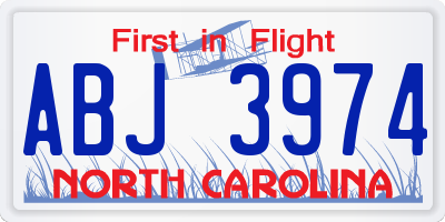 NC license plate ABJ3974