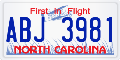 NC license plate ABJ3981