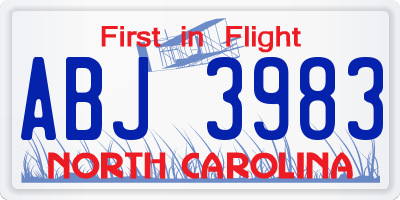 NC license plate ABJ3983