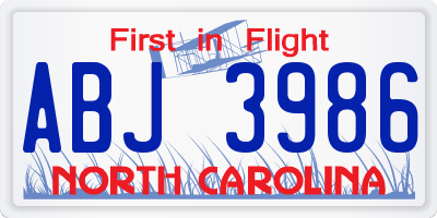 NC license plate ABJ3986