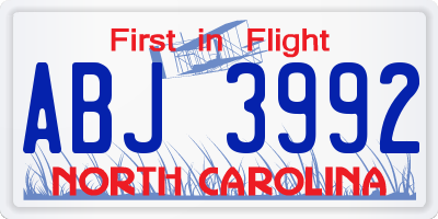 NC license plate ABJ3992