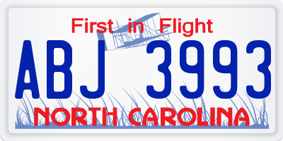 NC license plate ABJ3993