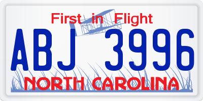NC license plate ABJ3996