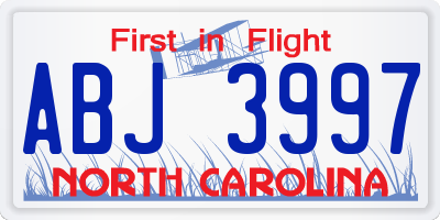 NC license plate ABJ3997
