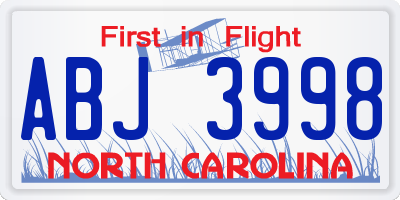 NC license plate ABJ3998