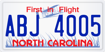 NC license plate ABJ4005