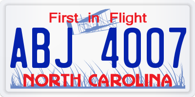 NC license plate ABJ4007