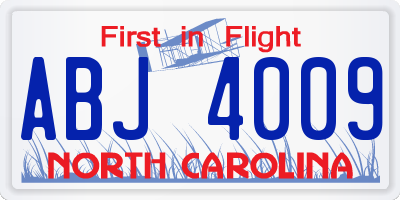 NC license plate ABJ4009