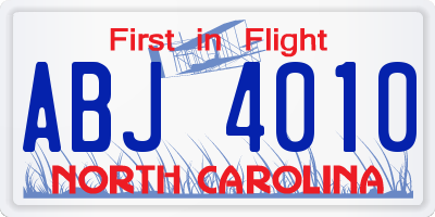 NC license plate ABJ4010