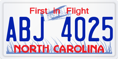 NC license plate ABJ4025