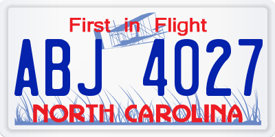NC license plate ABJ4027