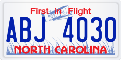 NC license plate ABJ4030