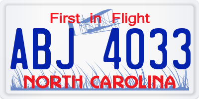 NC license plate ABJ4033