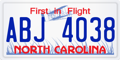NC license plate ABJ4038