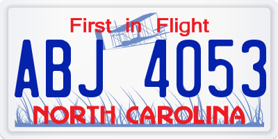NC license plate ABJ4053