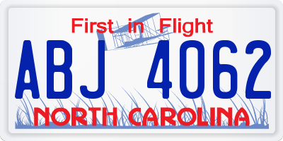 NC license plate ABJ4062