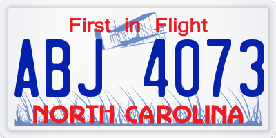 NC license plate ABJ4073