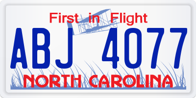 NC license plate ABJ4077