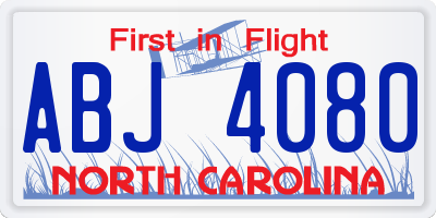 NC license plate ABJ4080