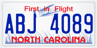 NC license plate ABJ4089