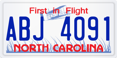 NC license plate ABJ4091