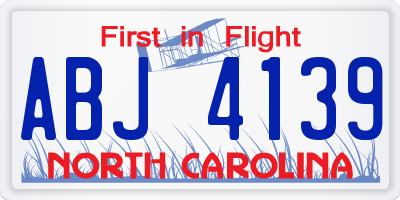 NC license plate ABJ4139