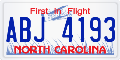 NC license plate ABJ4193