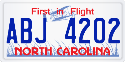 NC license plate ABJ4202